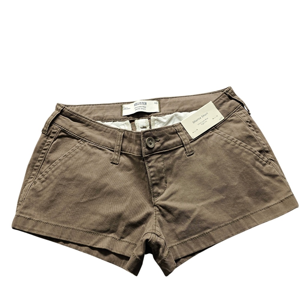 Hollister Shortie Short Womens 4 W27 Brown Ultra Low-Rise Tight Fit Casual Twill